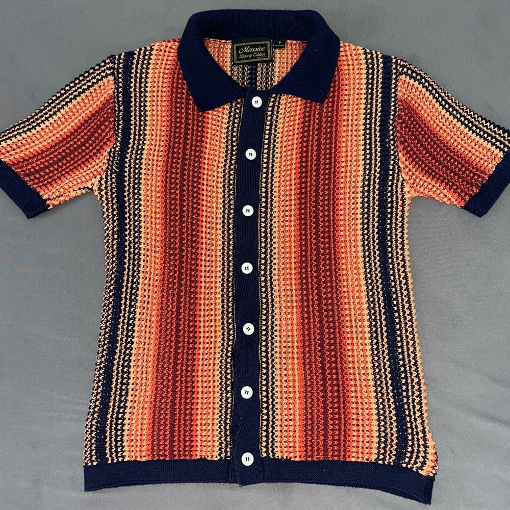 Men’s Striped Polo Shirt - Orange and Navy